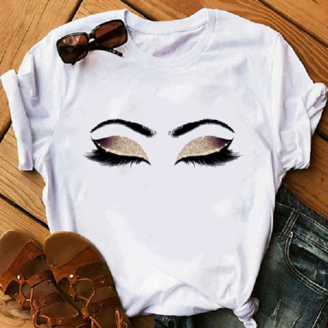 Pink Eye Lashes Print T shirt